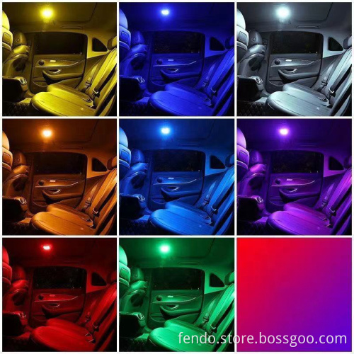 5V Car LED Atmosphere Light - 8 Colors, Button Switch, Magnetic Ceiling Dome Roof Light